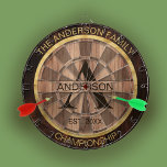 Familjen Namn Rustic Farmhouse Wood Monogrammed Gu Darttavla<br><div class="desc">Rustic Family Namn Farmhouse Wood Monogrammed design med faux guld glitter och elegant typografi. Anpassa till din familj namn,  ursprungliga texter och texter.</div>