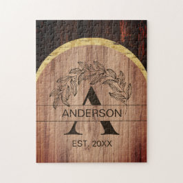 Familjen Namn Rustic Farmhouse Wood Monogrammed Gu Pussel