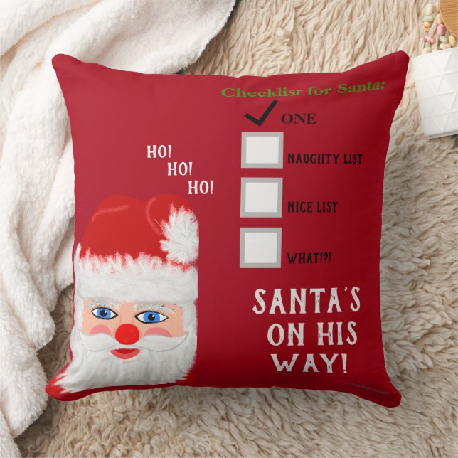 Familjen Namn Santa's Naughty Nice List Red Kudde (Filt)