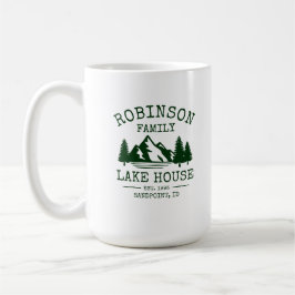 Familjen Namn Sjö House Forest Grönt Träd Large Kaffemugg