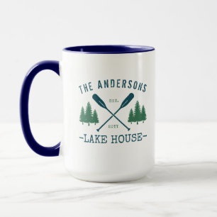 Familjen Namn Sjö House Rustic Oars Gräs Träd B Mugg