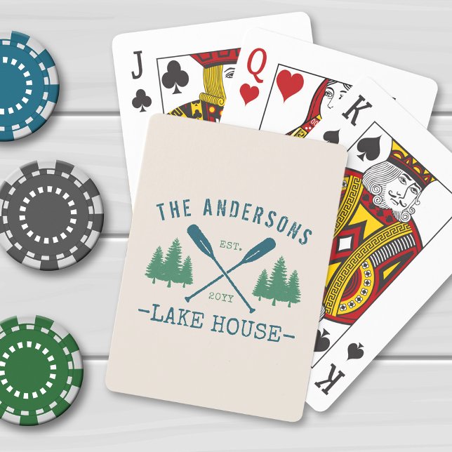 Familjen Namn Sjö House Rustic Oars Gräs Träd Casinokort (Skapare uppladdad)