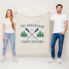 Familjen Namn Sjö House Rustic Oars Gräs Träd Fleecefilt