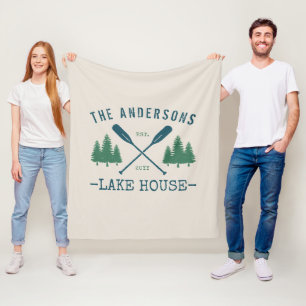 Familjen Namn Sjö House Rustic Oars Gräs Träd Fleecefilt