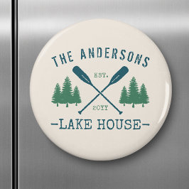 Familjen Namn Sjö House Rustic Oars Gräs Träd Magnet