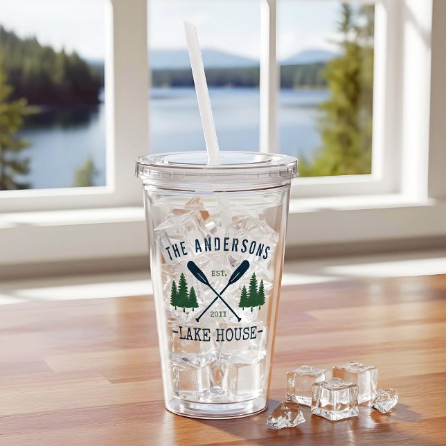 Familjen Namn Sjö House Rustic Oars Gräs Träd Take Away Mugg (Skapare uppladdad)