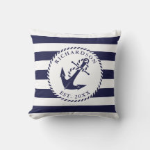 Familjen Nautical Anchor Navy Blue and White Rand