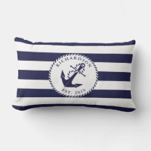 Familjen Nautical Anchor Navy Blue and White Rand