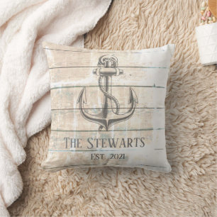 Familjen Nautical Rustic Wood Anchor Beach House Kudde