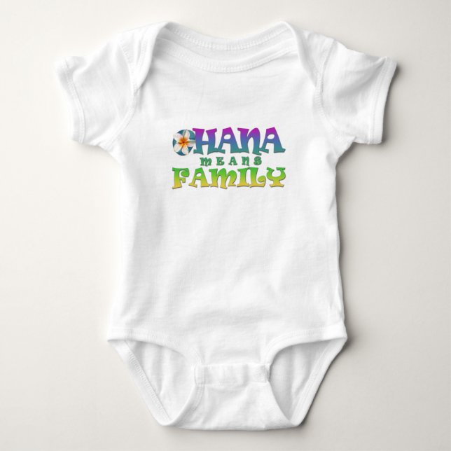  Familjen Ohana elak - med plumeria Baby Bodykoste T Shirt (Framsida)