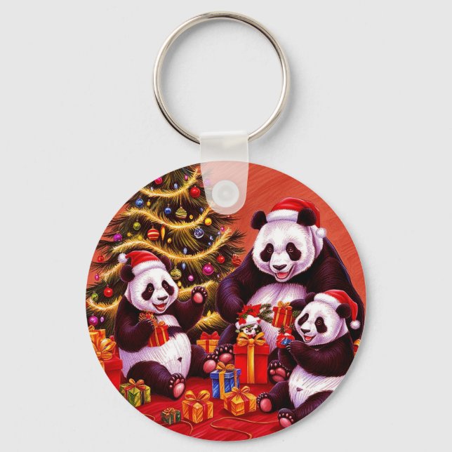 Familjen Pandas Open Julklapp Nyckelring (Framsida)