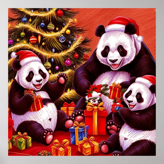 Familjen Pandas Open Julklapp Poster (Framsidan)