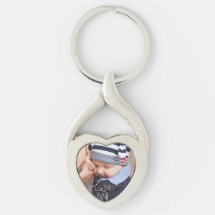 Familjen Photo Heart Kärlek Keepsaké Twisted Heart Silverfärgad Nyckelring