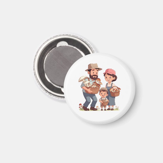 Familjen Plockar Svamp Tillsammans Magnet (Front/Back)
