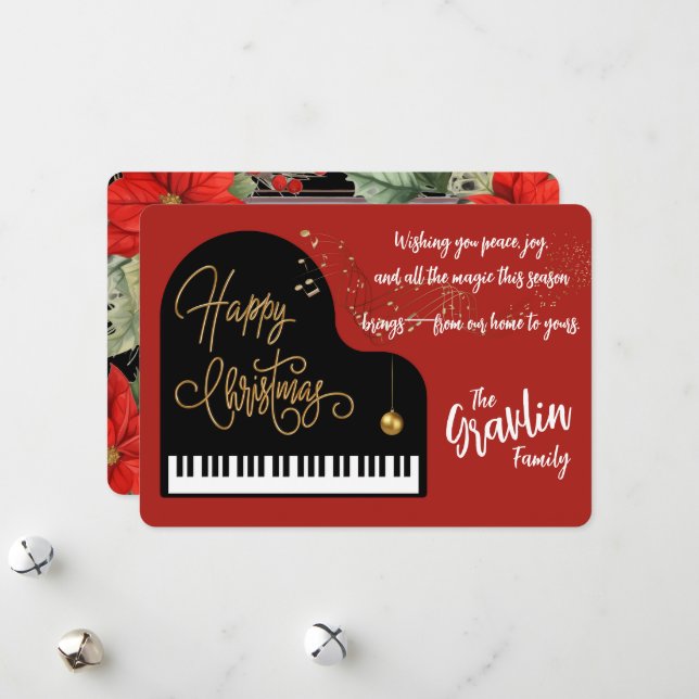 Familjen Porträtt Sång i Crimson & Guld Julkort (Fram/Back In Situ)