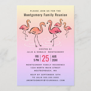 -Familjen Reunion Tropical Watercolor Flamingo Inbjudningar