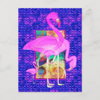 Familjen Rosa Flamingos Snäckor och Hibiscus Art Vykort