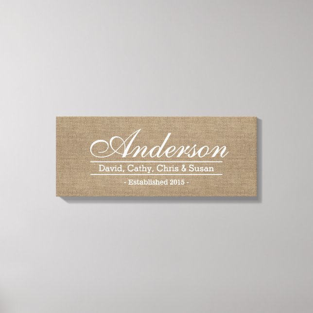 Familjen Rustic Burlap Etablerad Family Namn-tecke Canvastryck (Framsida)