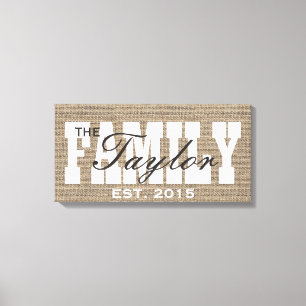 Familjen Rustic Burlap Etablerad Family Namn-tecke Canvastryck