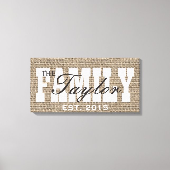 Familjen Rustic Burlap Etablerad Family Namn-tecke Canvastryck (Framsida)