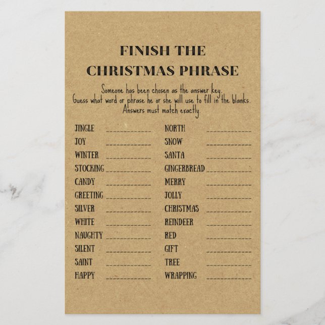 Familjen Rustic Jul Party Game TRINTED (Framsida)