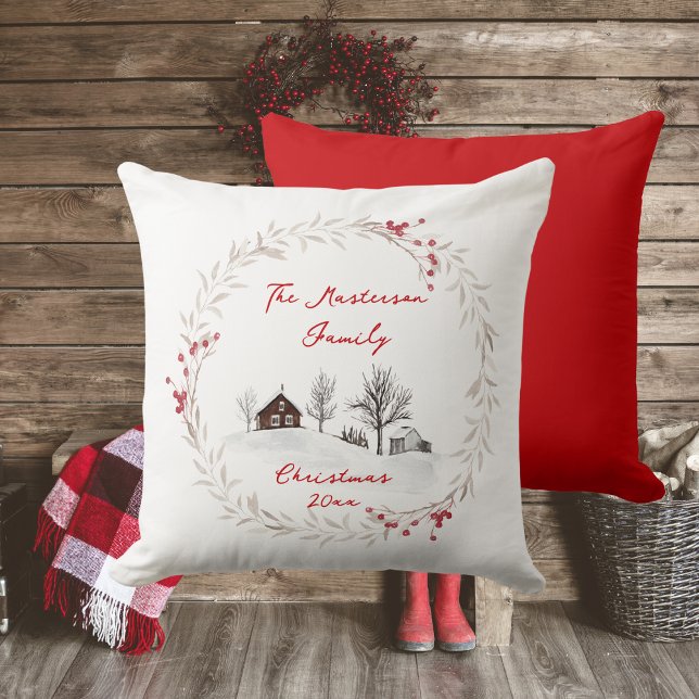 Familjen Rustic Land Namn Kudde (Rustic Country, Family Name, Year, Accent Pillow)