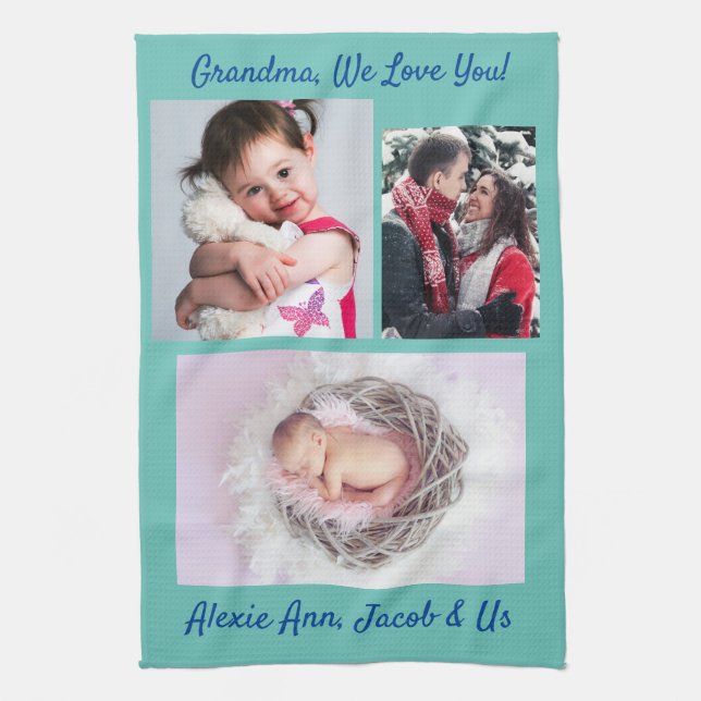 Familjen säger: "I Kärlek You" Grandma Personalize Kökshandduk (Vertikal)