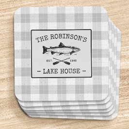 Familjen Sjö House Oars Fish Rustic White Play Underlägg Papper Kvadrat