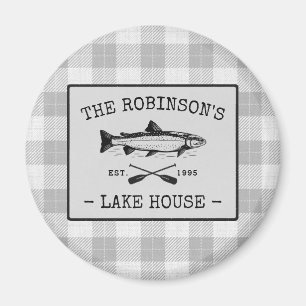 Familjen Sjö House Oars Fish White Play Round Magnet