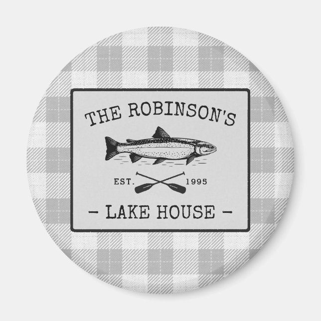 Familjen Sjö House Oars Fish White Play Round Magnet (Framsidan)