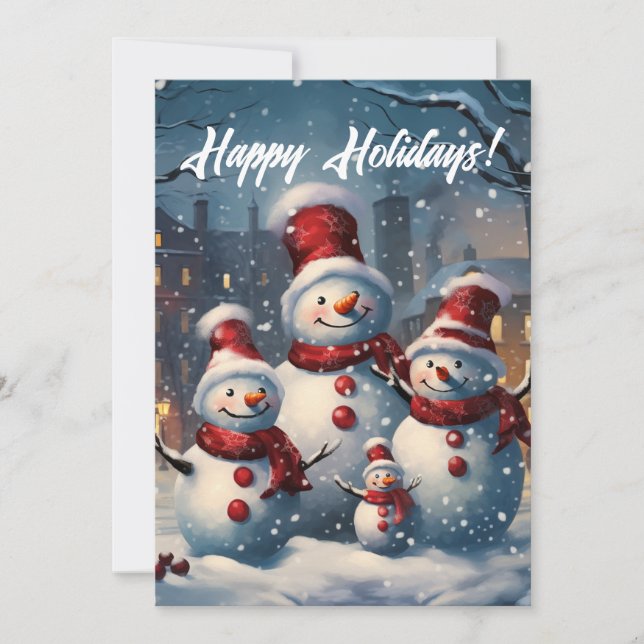 Familjen Smilande Snögubbe Julkort (Framsida)