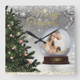 Familjen Snö Boll Monogram Namn Fyrkantig Klocka