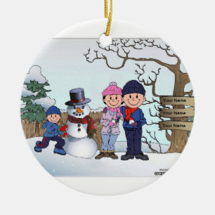 Familjen snögubbe - 1 pojke julgransprydnad keramik