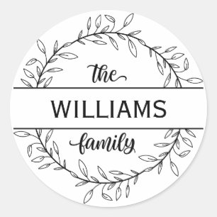 Familjen Stil Namn Monogram Bröllop Runt Klistermärke