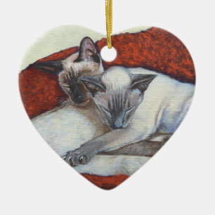 Familjen ta sig en tupplur Siamese Julgransprydnad Keramik