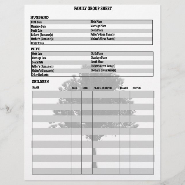 Familjen Träd Genealogy Group Lakan (Framsida)