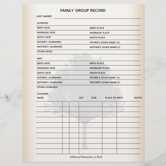 Familjen Träd Genealogy Group Lakan (Framsida)