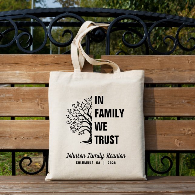 Familjen Träd i familjen Vi litar på återföreninge Tygkasse (In Family We Trust Family Reunion Tote Bag)