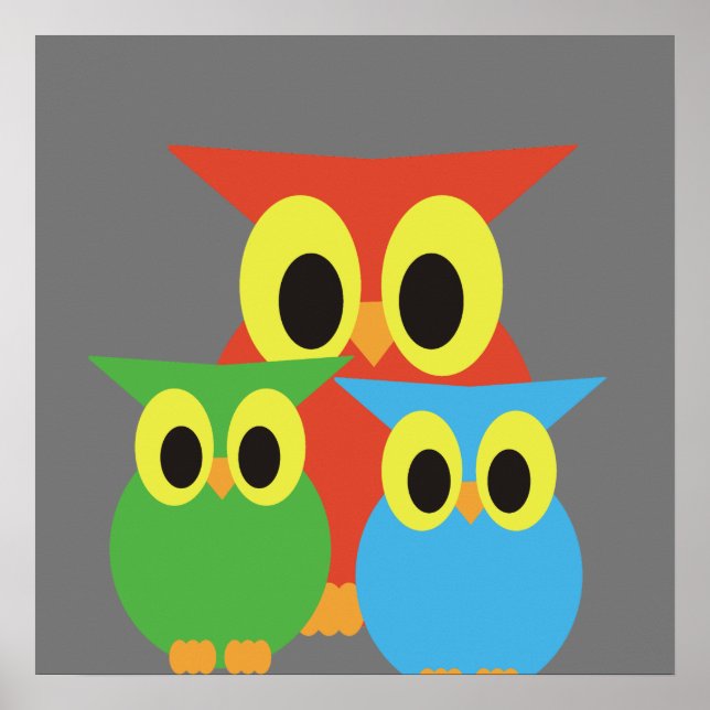 Familjen uggla: Röd, Grönt och Blå Poster (Framsidan)