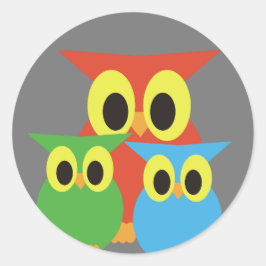 Familjen uggla: Röd, Grönt och Blå Runt Klistermärke
