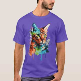 Familjen Watercolor Bengal Cat Colorful Cat Lover T Shirt