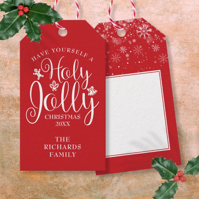 Familjenamn Holy Jolly Christmas Presentetikett (Family Name Holy Jolly Christmas Gift Tags)