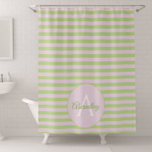 Familjenamn Monogram Pastell Rosa Grön Randig