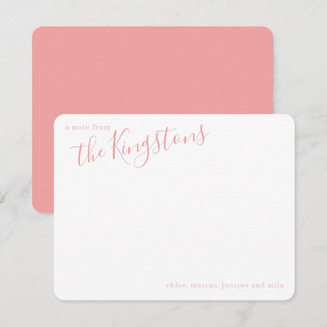 Familjenamn Rosa Rosa Familj Namn Skript Notkort Anteckningskort (Fram/baksida)