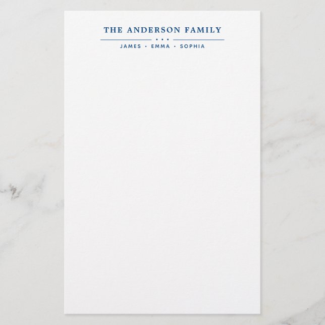 Familjenamn Skript Marinblå Typografi Brevpapper (Framsida)