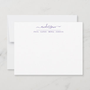 Familjens efternamn Lila Violet Script Calligraphy Anteckningskort