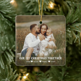 Familjens första julfoto tillsammans Snöflingor Julgransprydnad Keramik