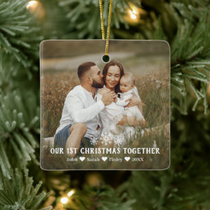 Familjens första julfoto tillsammans Snöflingor Julgransprydnad Keramik