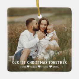 Familjens första julfoto tillsammans Snöflingor Julgransprydnad Keramik