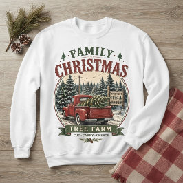 Familjens julgransfarm Vintage röda lastbil T Shirt